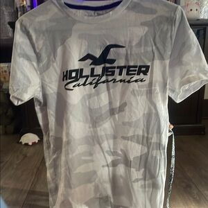 Hollister White and Gray Camo Tee